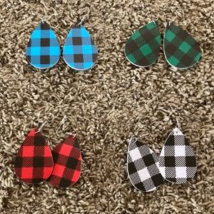 4 sets of buffalo plaid earrings